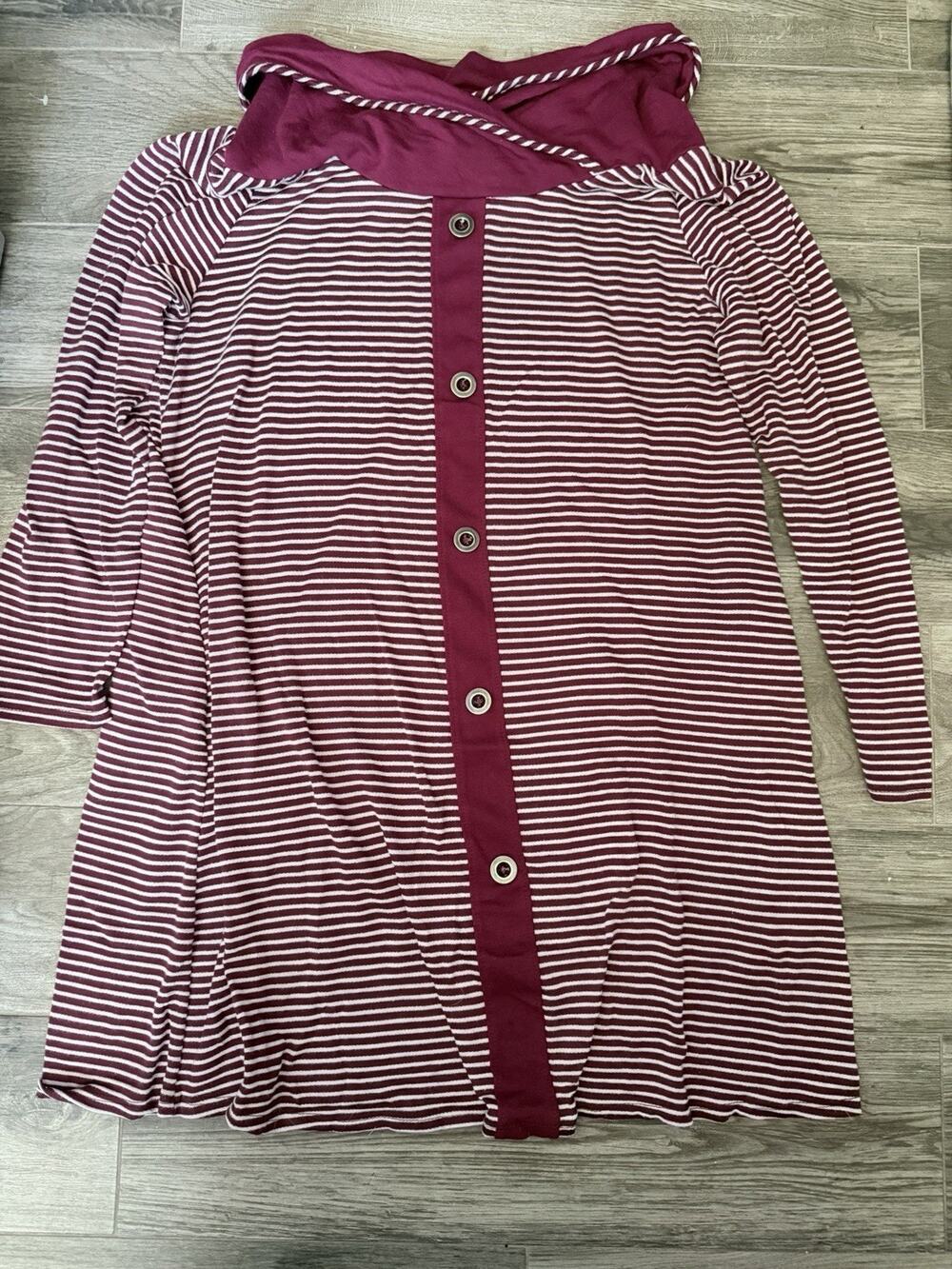 Emerald Long Sleeve Maroon/White Striped Mock Turtleneck Over Large Size 1x